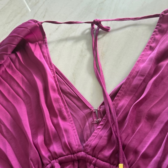 Free People Fuchsia Pleated Long Sleeve V-Neck Mini Dress size XS - Picture 5 of 6